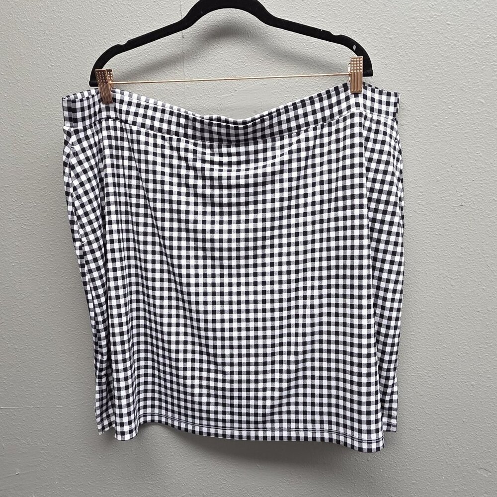 Susan Graver Skort Womens 2X Black White Gingham Check Pull On Stretch